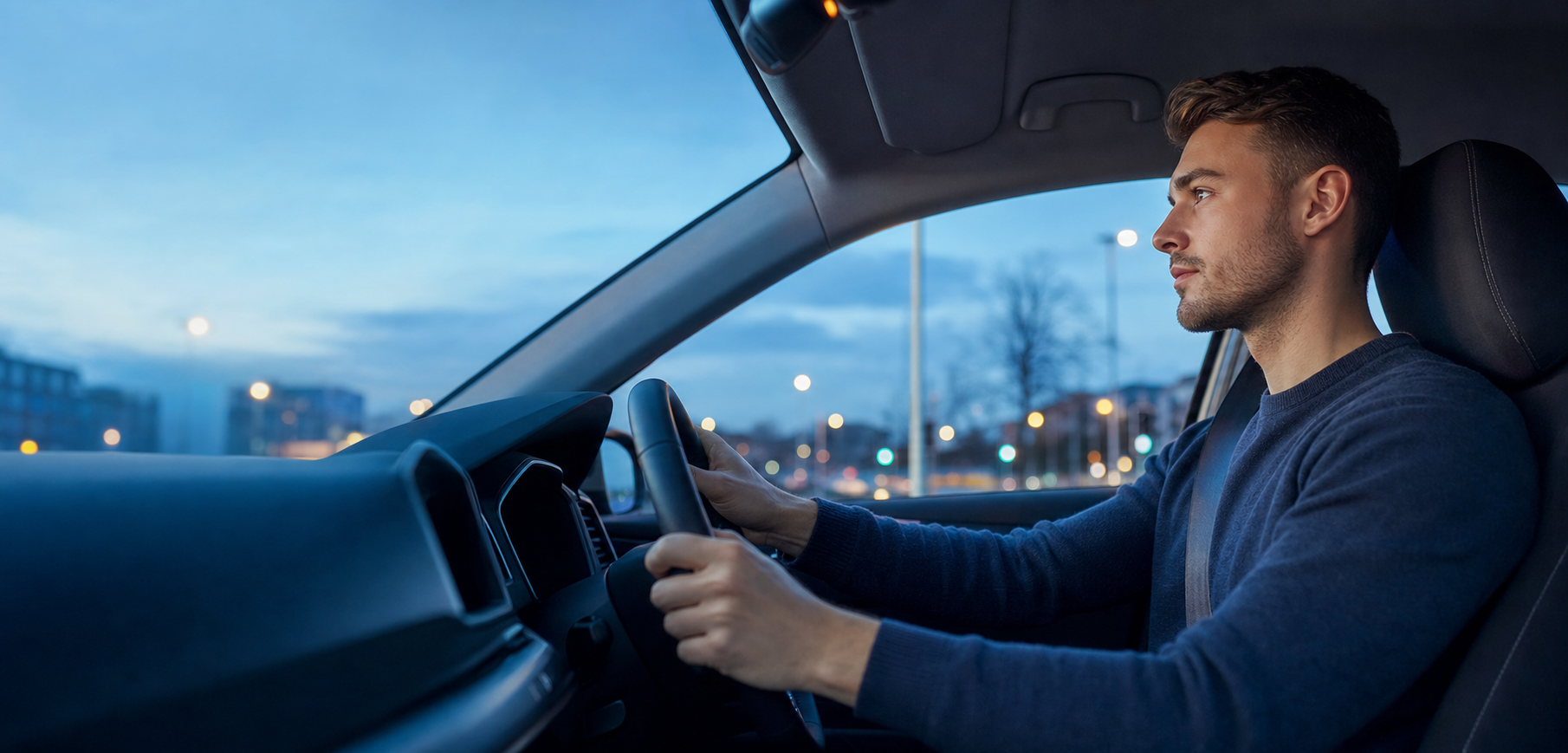 Junger Fahrer trainiert seine visuelle Aufmerksamkeit im Straßenverkehr